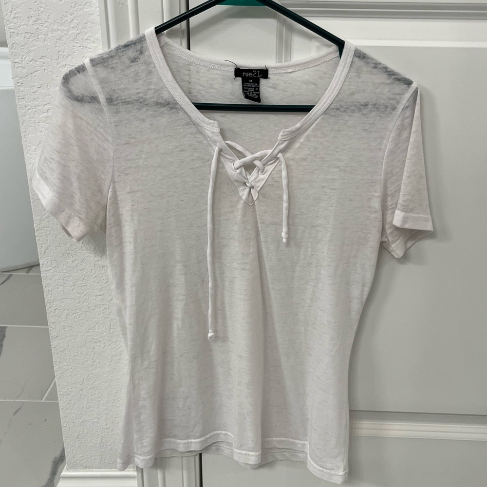 White Shirt with Crisscross string on the neckline